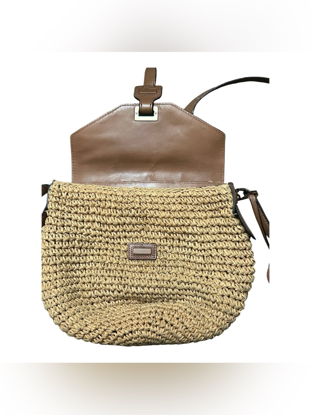 Michael Kors Woven Straw Crossbody Bag with Leather Accents Magnetic Clasp - Picture 4 of 14